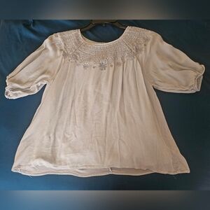 Doe & Rae Light Blue Embroidered Scoop Neck Top